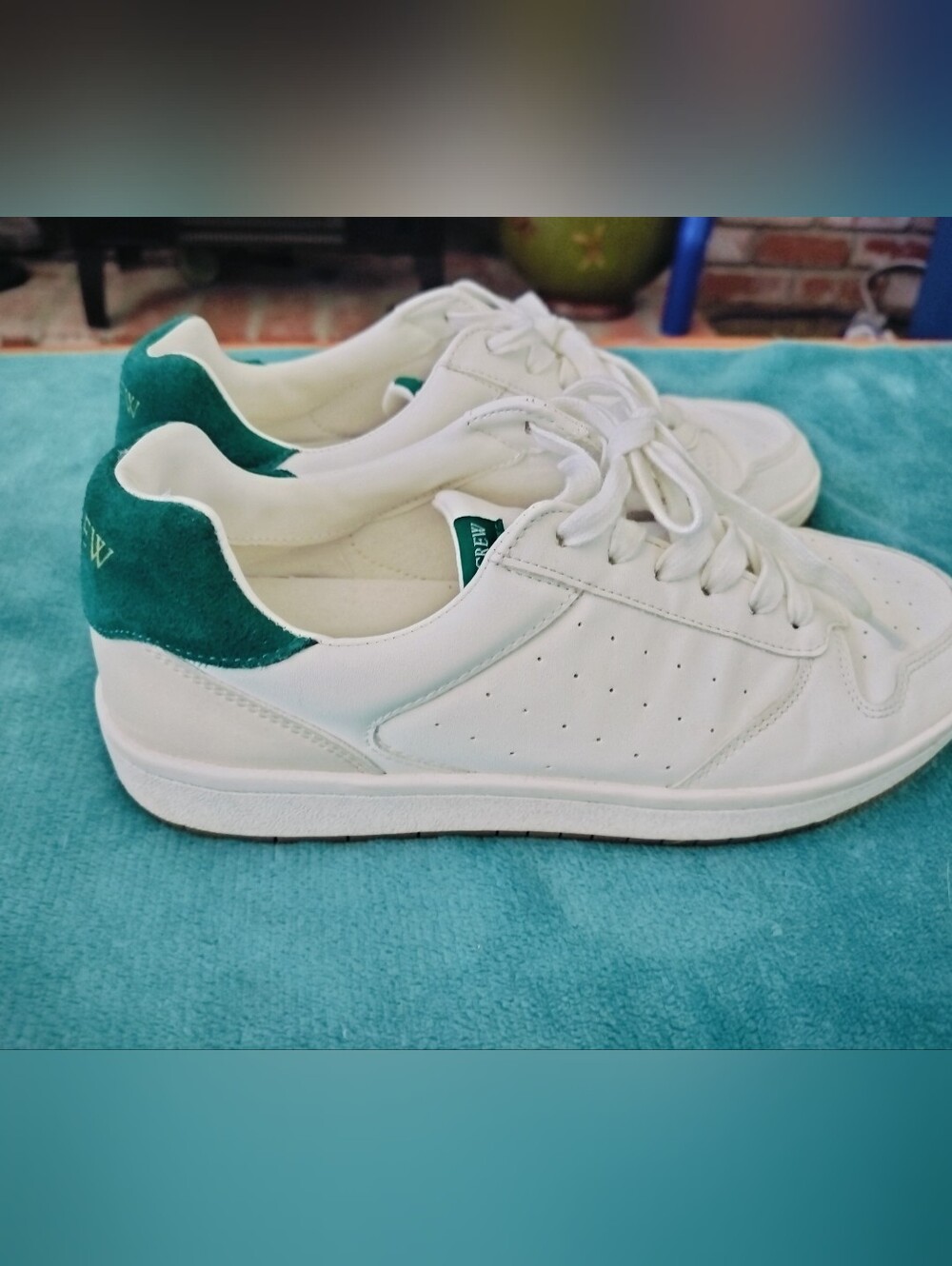 J.Crew Women's Court Sneakers White Green Suede Heel Size 9.5 (9H) Style BT215
